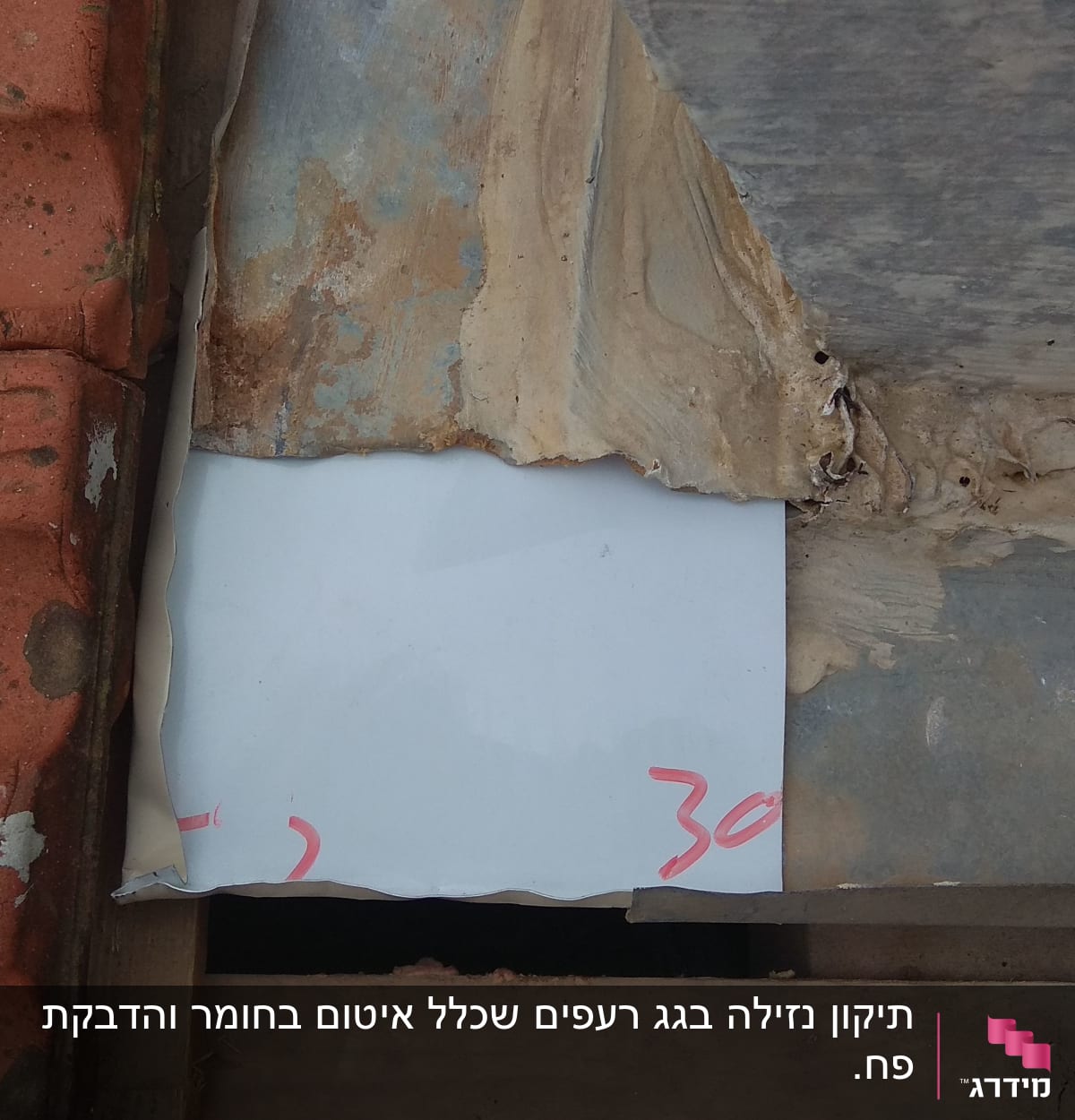 רעפים אדומים עם כתמים, נייר לבן עם מספרים
